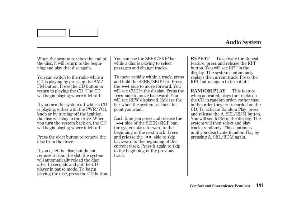 Audio system | HONDA 2001 Accord Coupe - Owner's Manual User Manual | Page 144 / 359