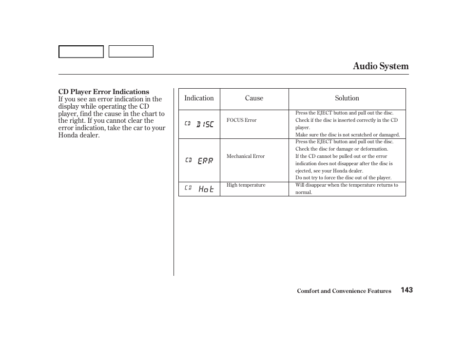 Audio system | HONDA 2001 Accord Coupe - Owner's Manual User Manual | Page 146 / 359