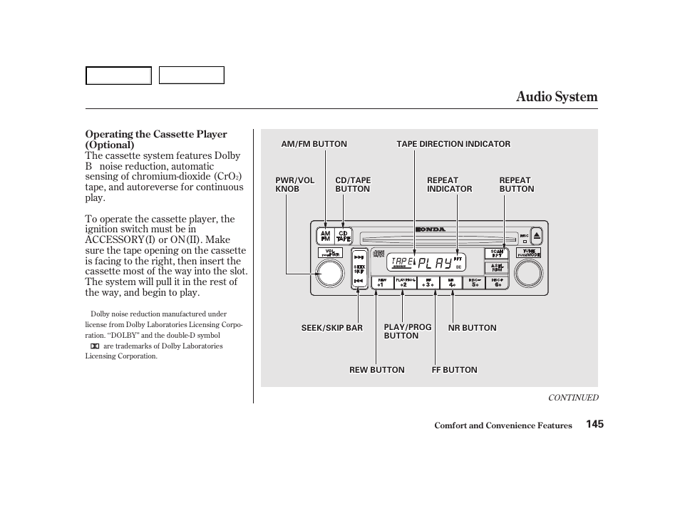 Audio system | HONDA 2001 Accord Coupe - Owner's Manual User Manual | Page 148 / 359