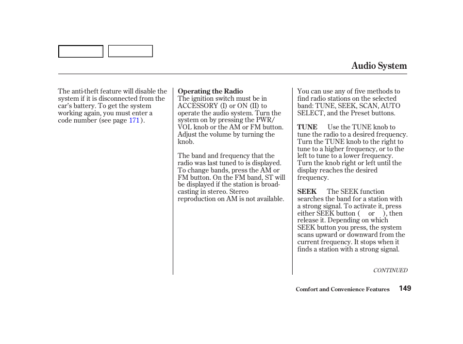 Audio system | HONDA 2001 Accord Coupe - Owner's Manual User Manual | Page 152 / 359