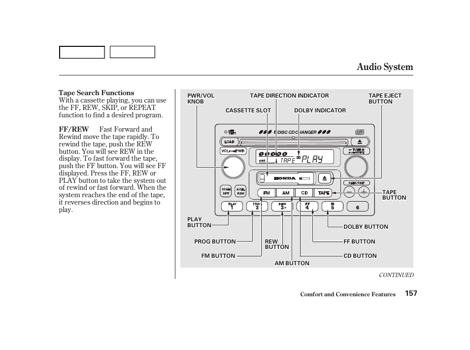 Audio system | HONDA 2001 Accord Coupe - Owner's Manual User Manual | Page 160 / 359