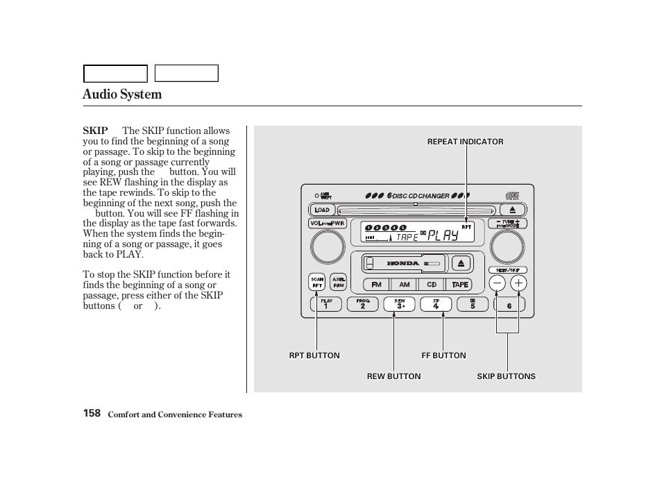 Audio system | HONDA 2001 Accord Coupe - Owner's Manual User Manual | Page 161 / 359