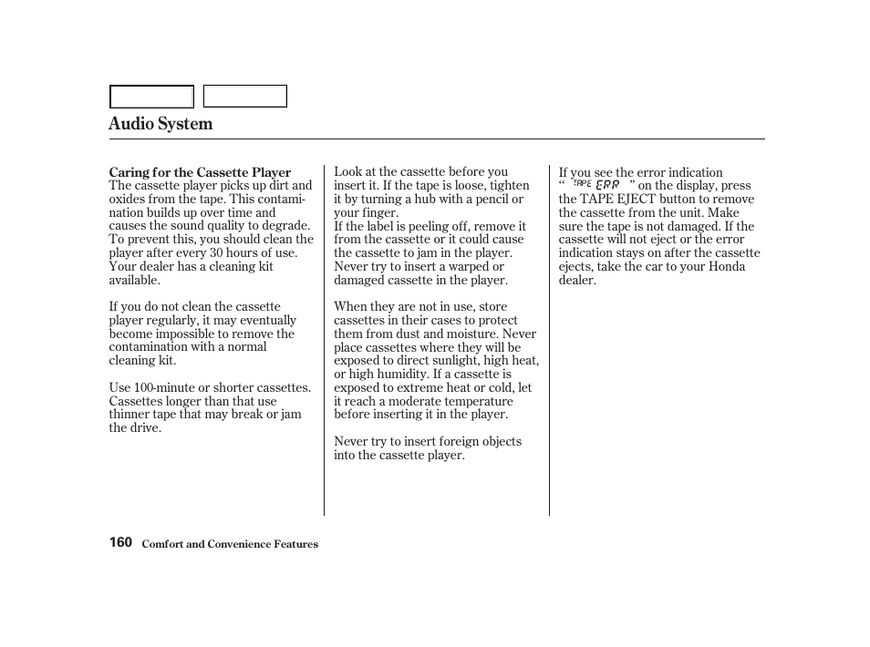 Audio system | HONDA 2001 Accord Coupe - Owner's Manual User Manual | Page 163 / 359