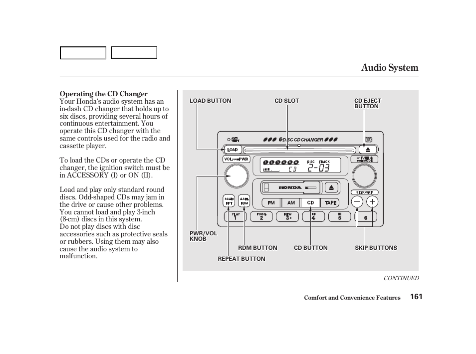 Audio system | HONDA 2001 Accord Coupe - Owner's Manual User Manual | Page 164 / 359