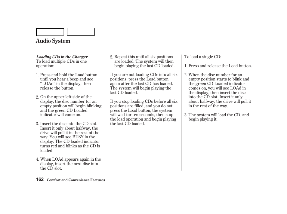 Audio system | HONDA 2001 Accord Coupe - Owner's Manual User Manual | Page 165 / 359