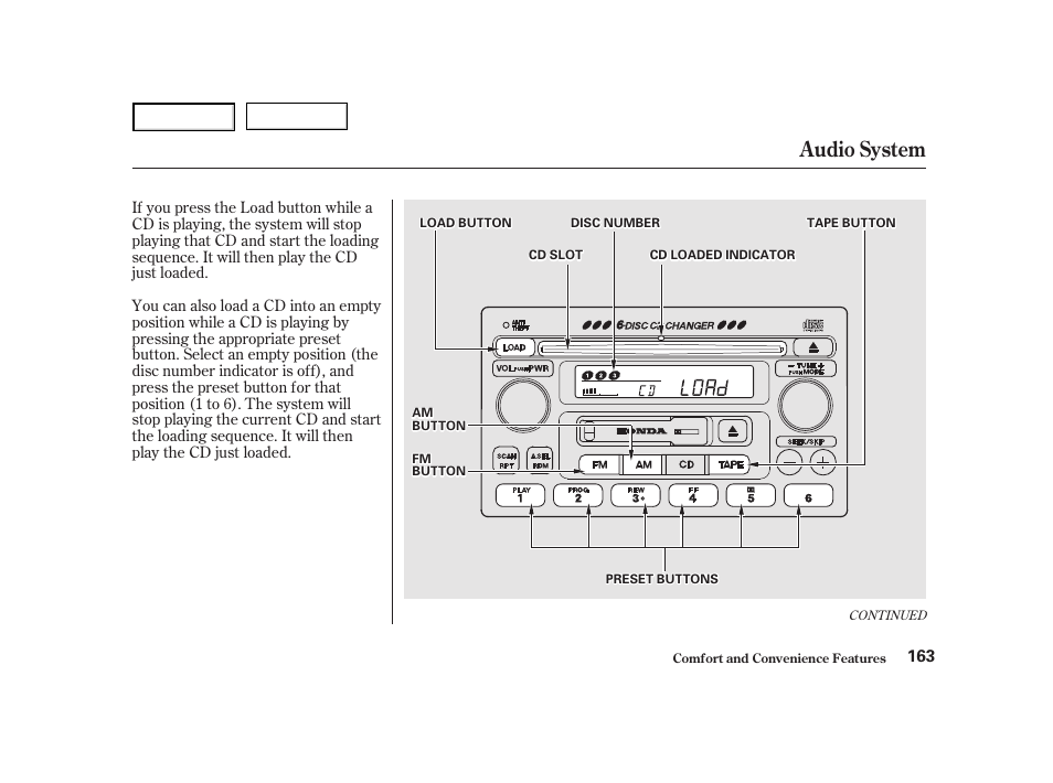 Audio system | HONDA 2001 Accord Coupe - Owner's Manual User Manual | Page 166 / 359