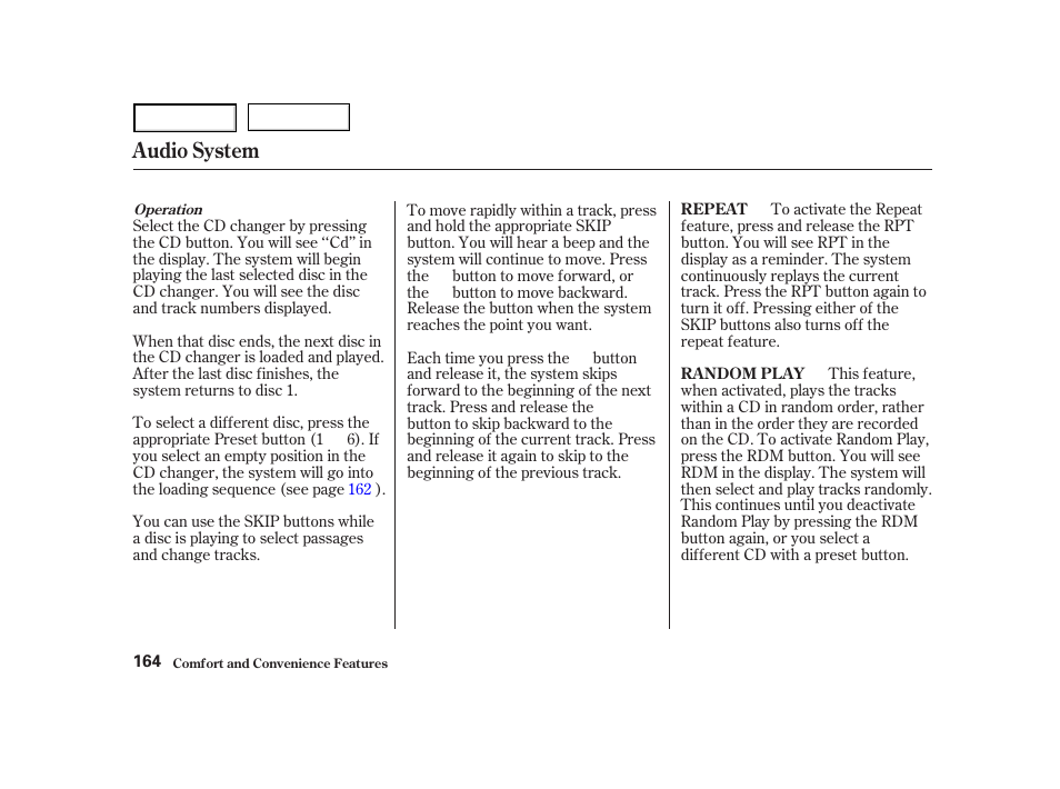 Audio system | HONDA 2001 Accord Coupe - Owner's Manual User Manual | Page 167 / 359