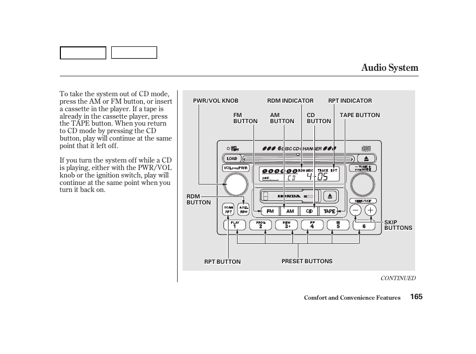 Audio system | HONDA 2001 Accord Coupe - Owner's Manual User Manual | Page 168 / 359