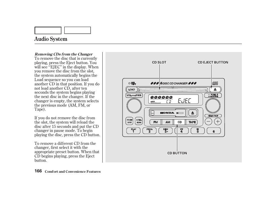 Audio system | HONDA 2001 Accord Coupe - Owner's Manual User Manual | Page 169 / 359