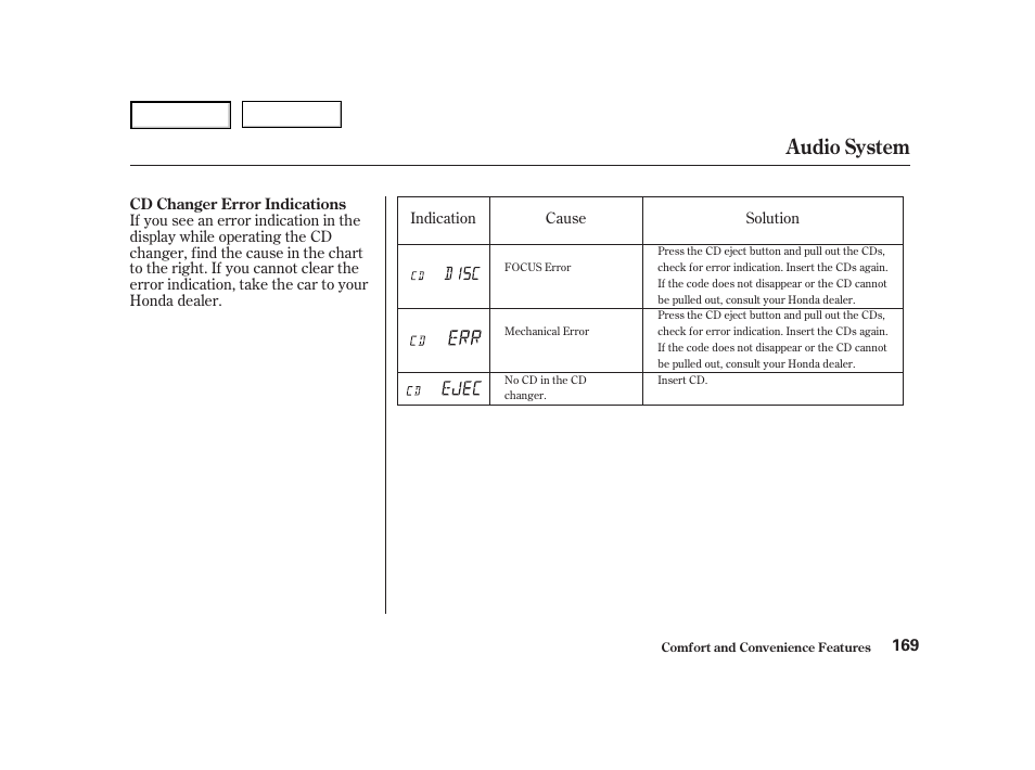 Audio system | HONDA 2001 Accord Coupe - Owner's Manual User Manual | Page 172 / 359