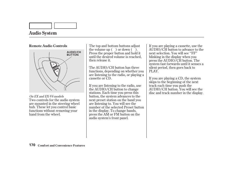 Audio system | HONDA 2001 Accord Coupe - Owner's Manual User Manual | Page 173 / 359