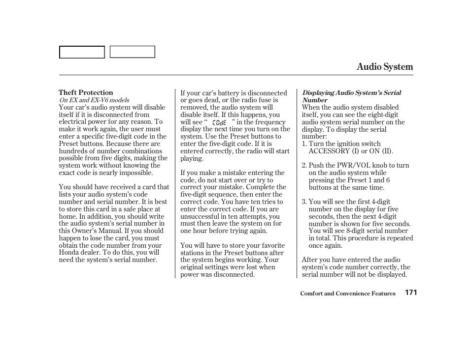 Audio system | HONDA 2001 Accord Coupe - Owner's Manual User Manual | Page 174 / 359