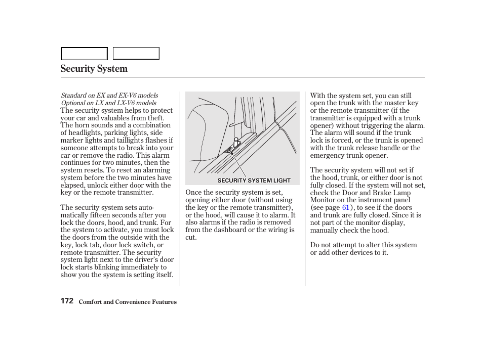 Security system | HONDA 2001 Accord Coupe - Owner's Manual User Manual | Page 175 / 359