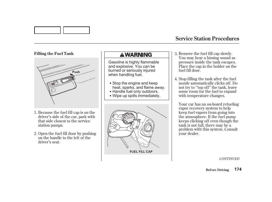 Service station procedures | HONDA 2001 Accord Coupe - Owner's Manual User Manual | Page 178 / 359