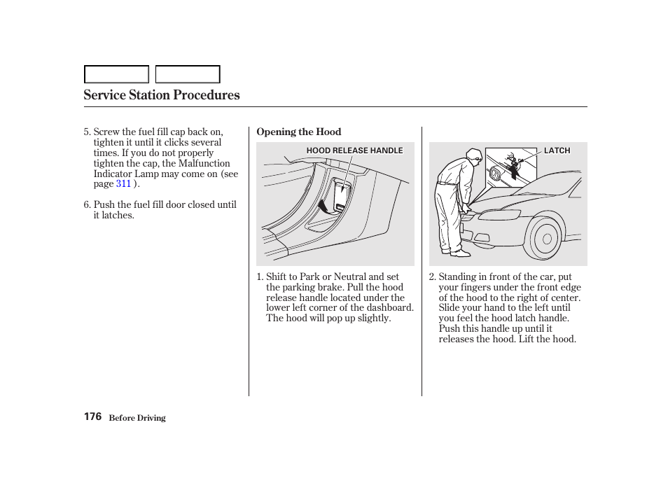 Service station procedures | HONDA 2001 Accord Coupe - Owner's Manual User Manual | Page 179 / 359