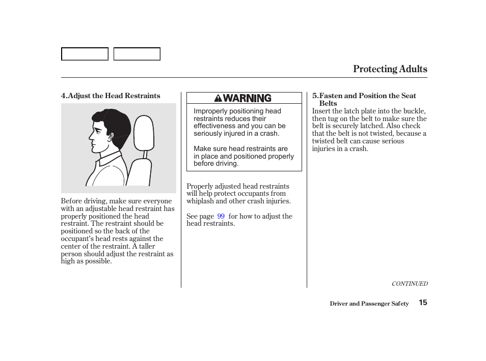 Protecting adults | HONDA 2001 Accord Coupe - Owner's Manual User Manual | Page 18 / 359