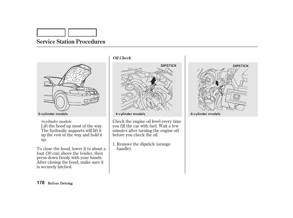 Service station procedures | HONDA 2001 Accord Coupe - Owner's Manual User Manual | Page 181 / 359