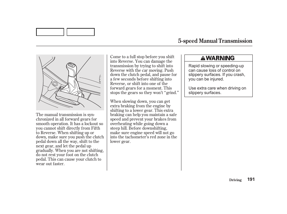 Speed manual transmission | HONDA 2001 Accord Coupe - Owner's Manual User Manual | Page 194 / 359