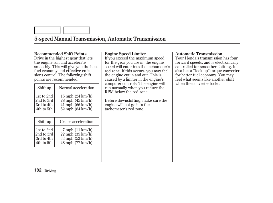 Speed manual transmission, automatic transmission | HONDA 2001 Accord Coupe - Owner's Manual User Manual | Page 195 / 359