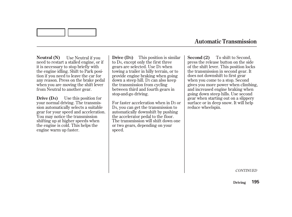 Automatic transmission | HONDA 2001 Accord Coupe - Owner's Manual User Manual | Page 198 / 359