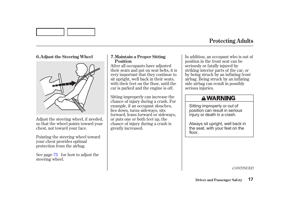 Protecting adults | HONDA 2001 Accord Coupe - Owner's Manual User Manual | Page 20 / 359