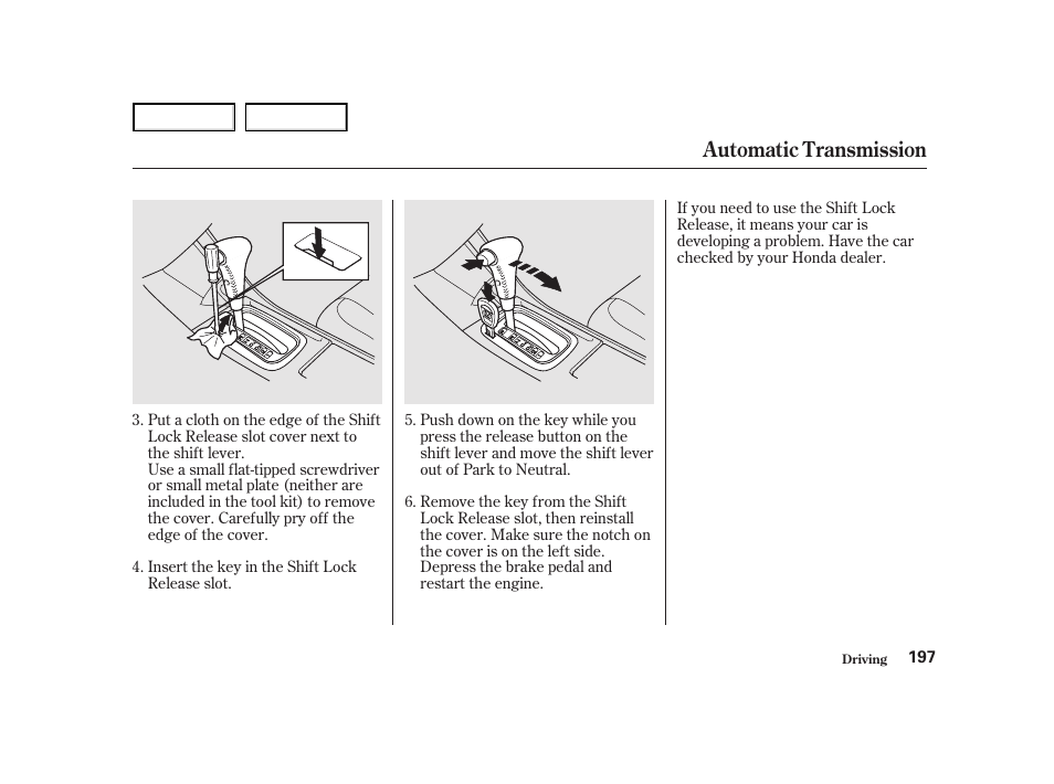 Automatic transmission | HONDA 2001 Accord Coupe - Owner's Manual User Manual | Page 200 / 359