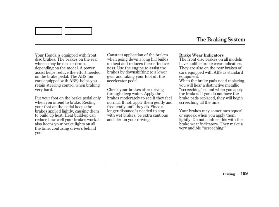 The braking system | HONDA 2001 Accord Coupe - Owner's Manual User Manual | Page 202 / 359