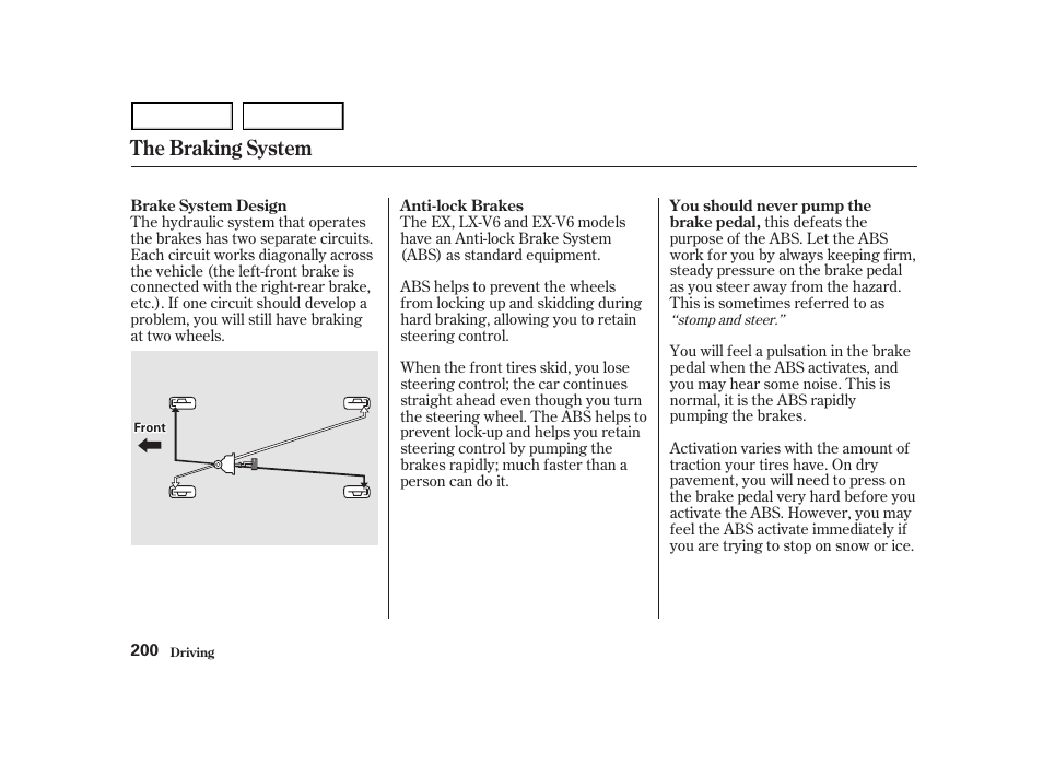 The braking system | HONDA 2001 Accord Coupe - Owner's Manual User Manual | Page 203 / 359