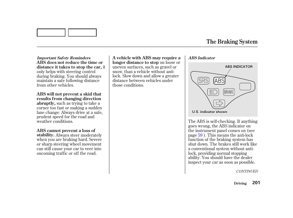 The braking system | HONDA 2001 Accord Coupe - Owner's Manual User Manual | Page 204 / 359