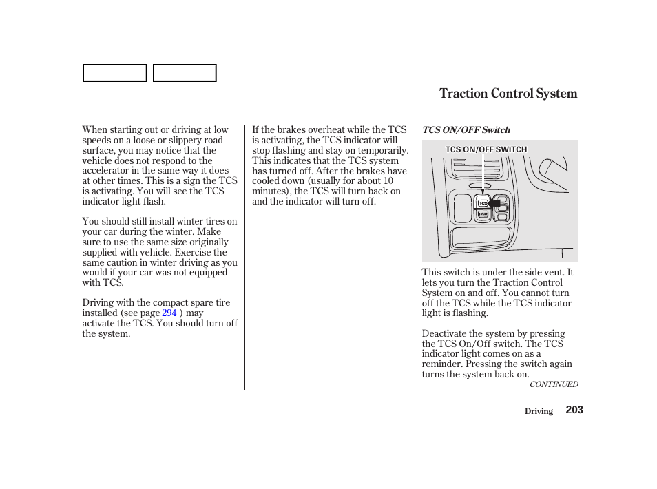 Traction control system | HONDA 2001 Accord Coupe - Owner's Manual User Manual | Page 206 / 359