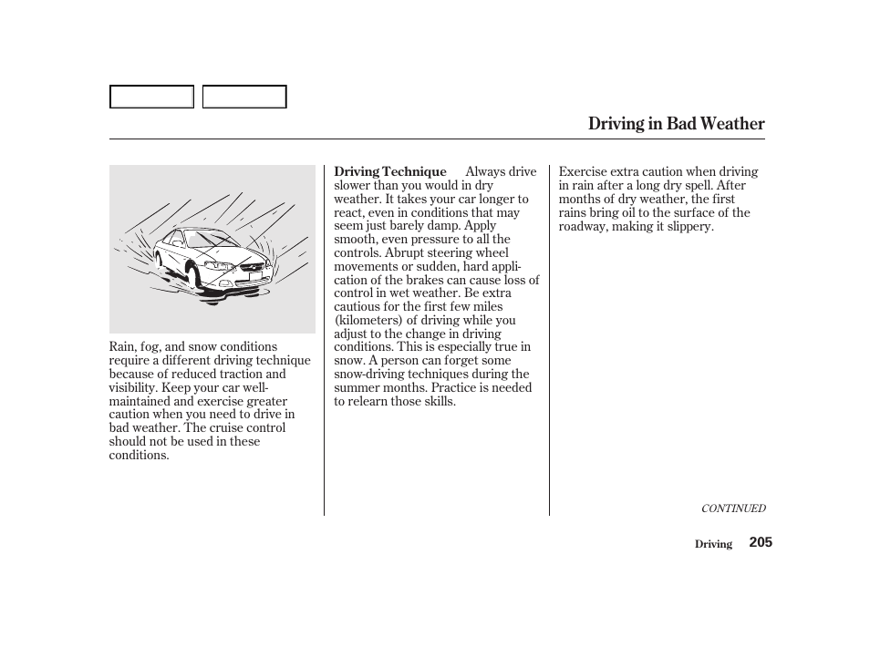 Driving in bad weather | HONDA 2001 Accord Coupe - Owner's Manual User Manual | Page 208 / 359