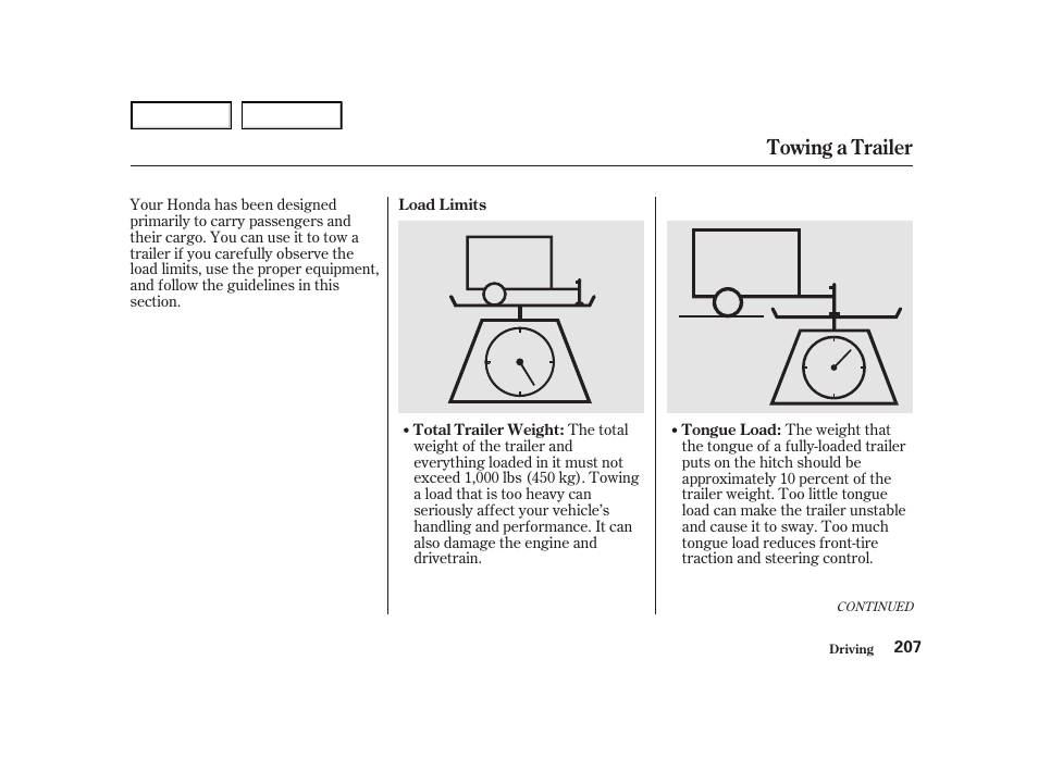 Towing a trailer | HONDA 2001 Accord Coupe - Owner's Manual User Manual | Page 210 / 359