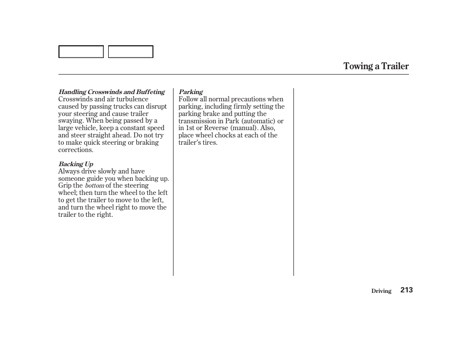 Towing a trailer | HONDA 2001 Accord Coupe - Owner's Manual User Manual | Page 216 / 359