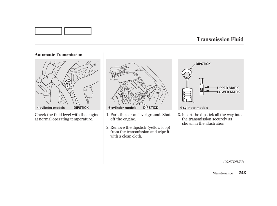 Transmission fluid | HONDA 2001 Accord Coupe - Owner's Manual User Manual | Page 246 / 359