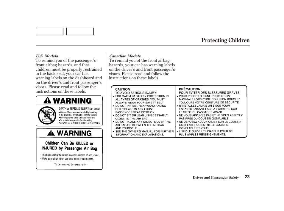 Protecting children | HONDA 2001 Accord Coupe - Owner's Manual User Manual | Page 26 / 359