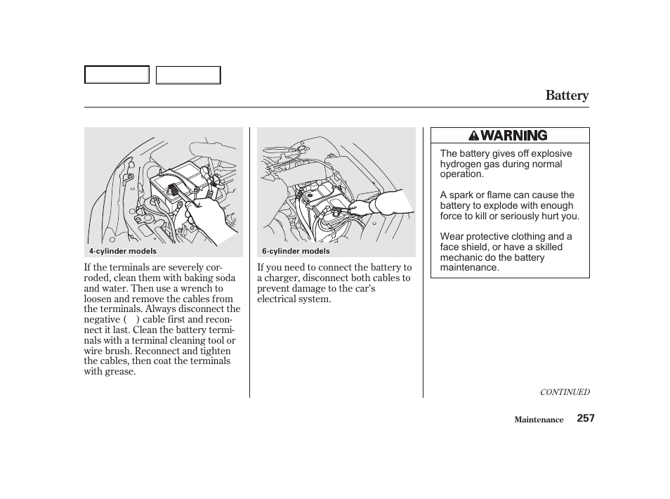 Battery | HONDA 2001 Accord Coupe - Owner's Manual User Manual | Page 260 / 359