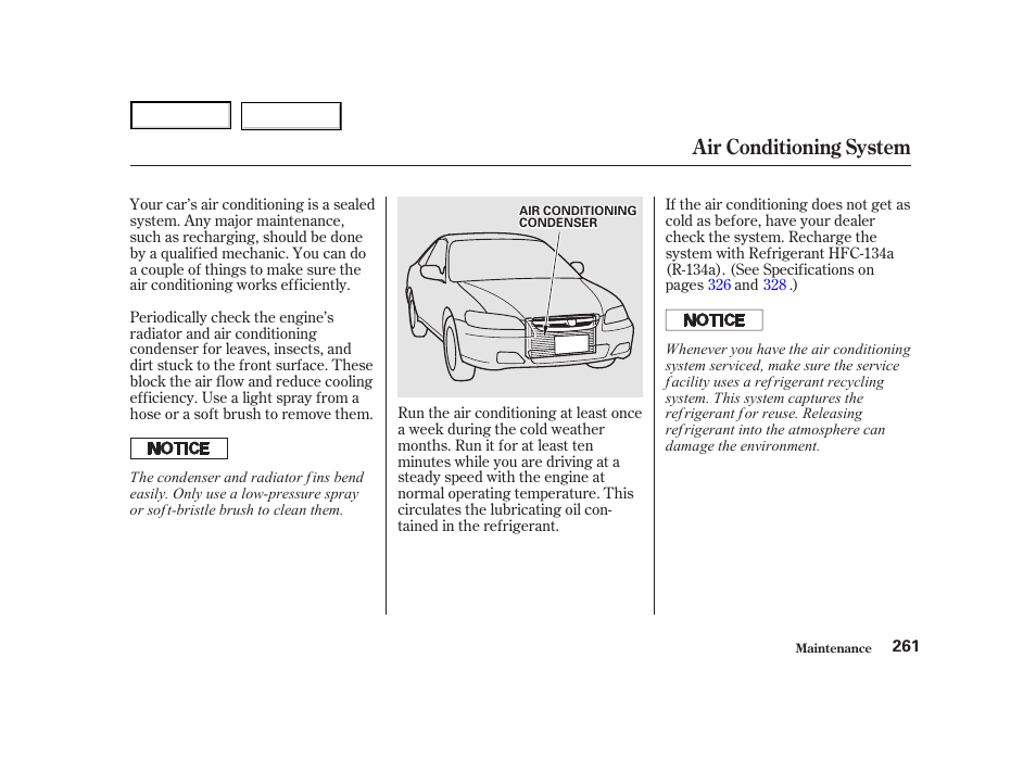 Air conditioning system | HONDA 2001 Accord Coupe - Owner's Manual User Manual | Page 264 / 359