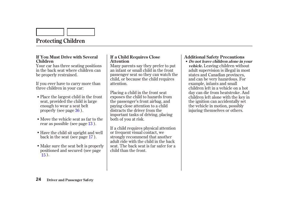 Protecting children | HONDA 2001 Accord Coupe - Owner's Manual User Manual | Page 27 / 359