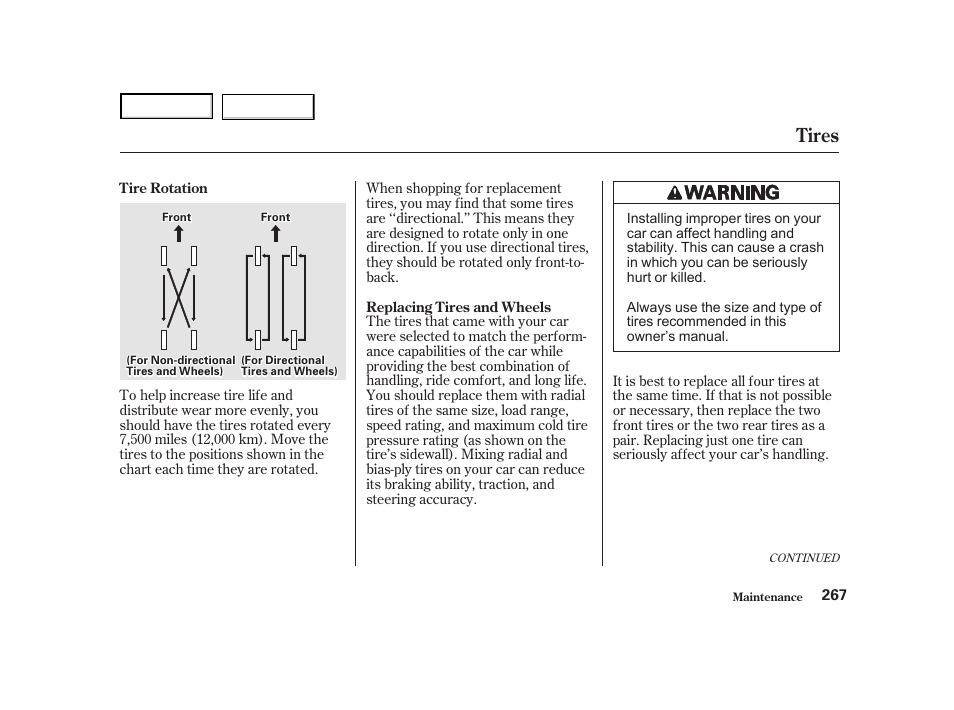 Tires | HONDA 2001 Accord Coupe - Owner's Manual User Manual | Page 270 / 359