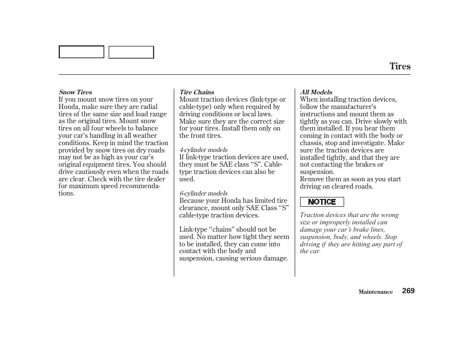 Tires | HONDA 2001 Accord Coupe - Owner's Manual User Manual | Page 272 / 359