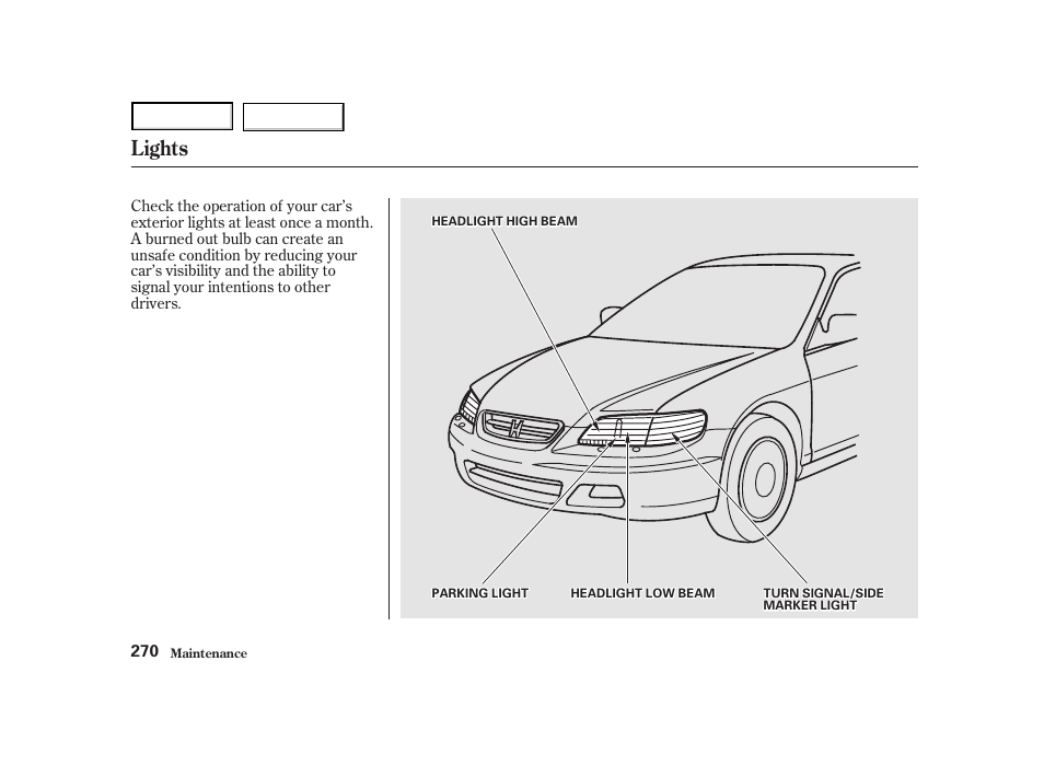 Lights | HONDA 2001 Accord Coupe - Owner's Manual User Manual | Page 273 / 359