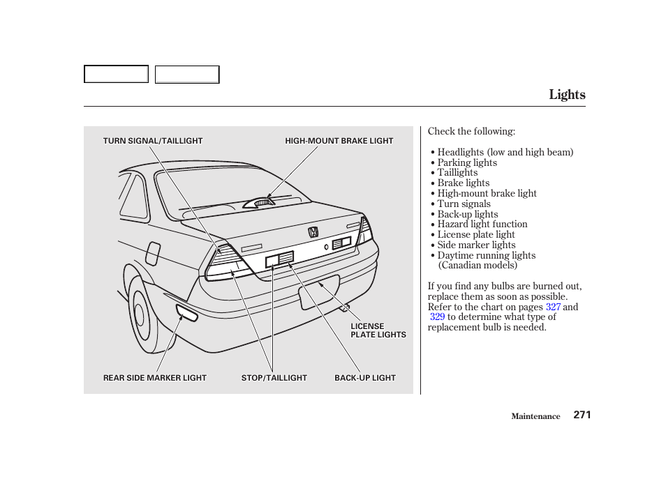 Lights | HONDA 2001 Accord Coupe - Owner's Manual User Manual | Page 274 / 359