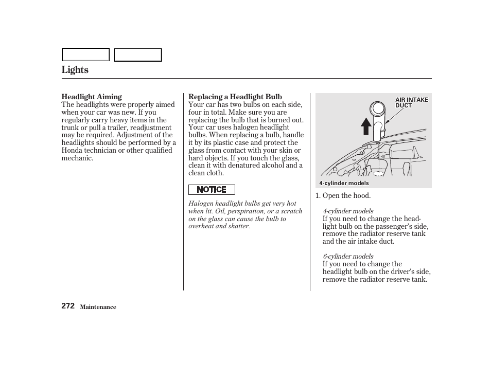 Lights | HONDA 2001 Accord Coupe - Owner's Manual User Manual | Page 275 / 359