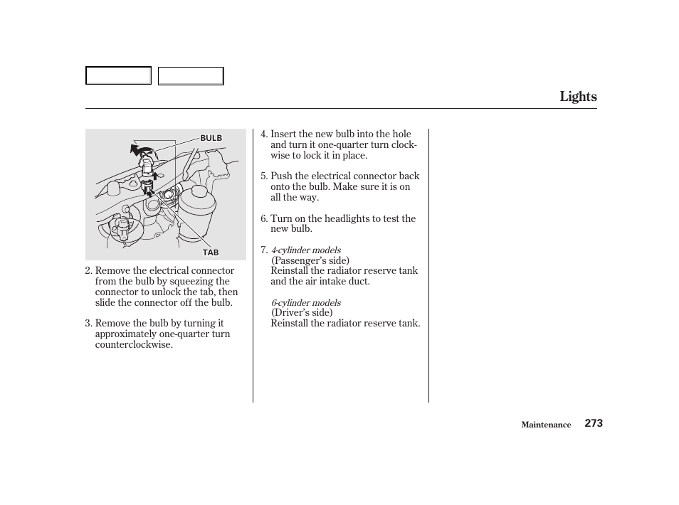 Lights | HONDA 2001 Accord Coupe - Owner's Manual User Manual | Page 276 / 359