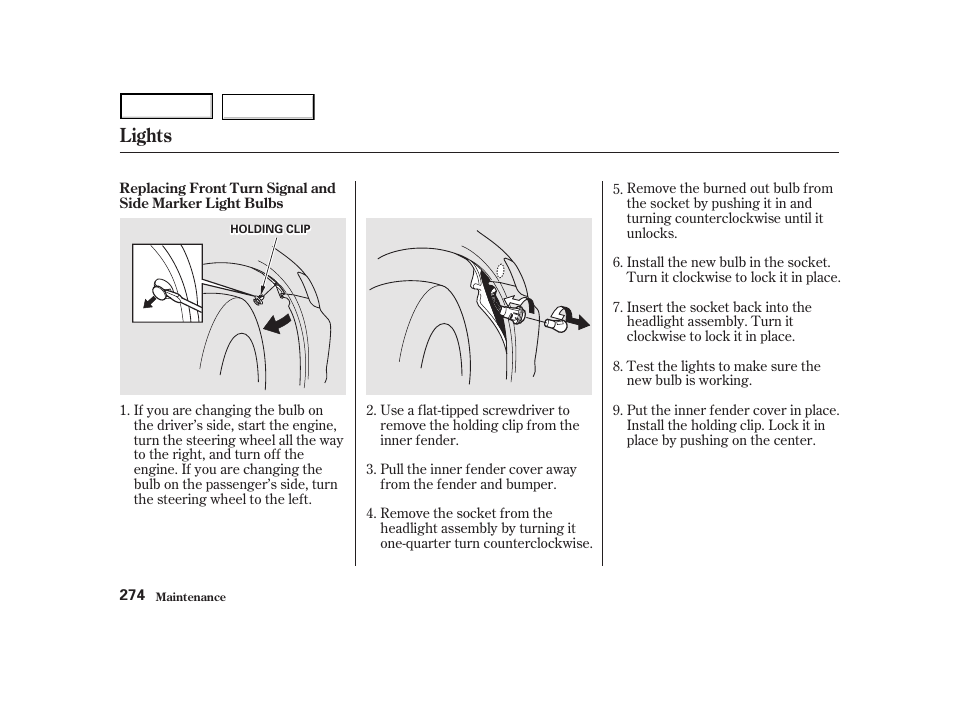 Lights | HONDA 2001 Accord Coupe - Owner's Manual User Manual | Page 277 / 359