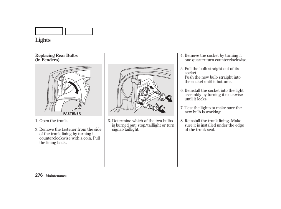 Lights | HONDA 2001 Accord Coupe - Owner's Manual User Manual | Page 279 / 359