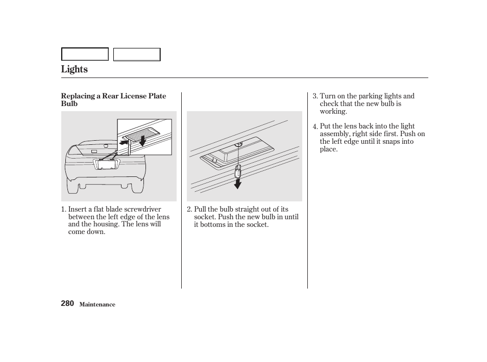 Lights | HONDA 2001 Accord Coupe - Owner's Manual User Manual | Page 283 / 359