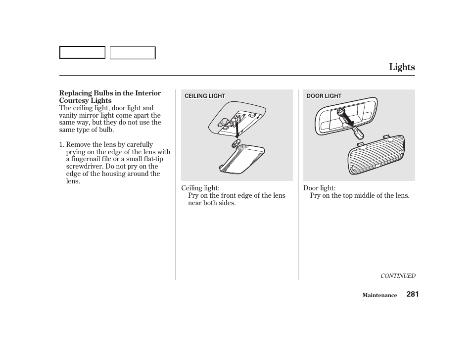 Lights | HONDA 2001 Accord Coupe - Owner's Manual User Manual | Page 284 / 359