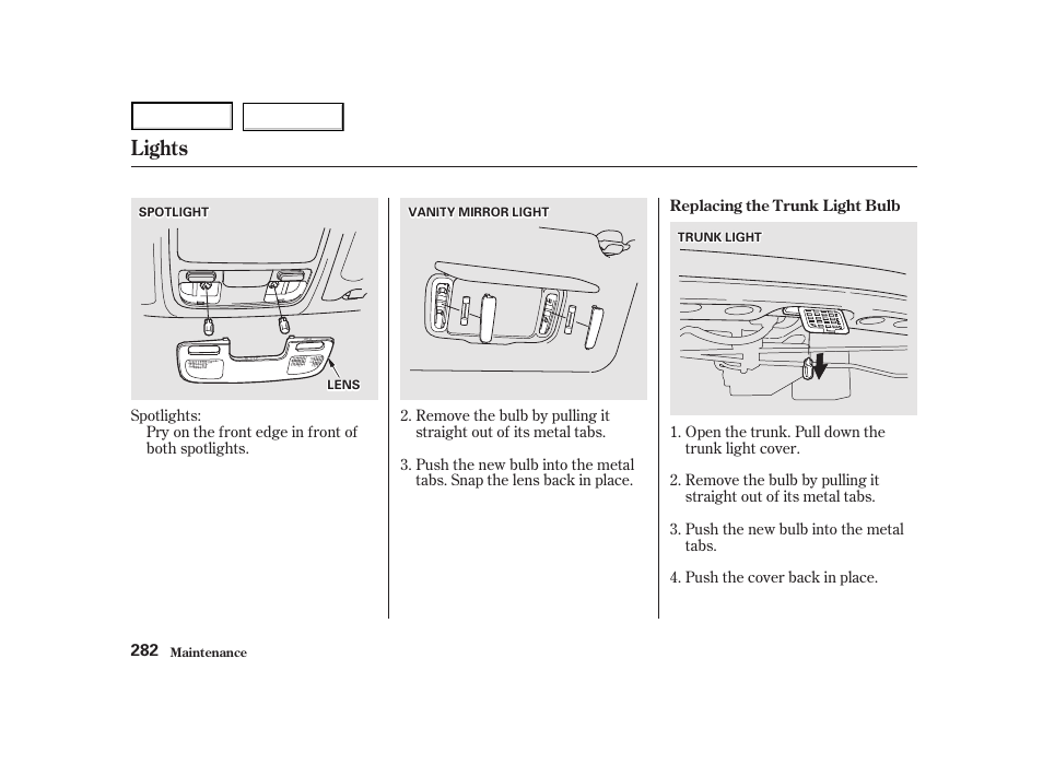 Lights | HONDA 2001 Accord Coupe - Owner's Manual User Manual | Page 285 / 359