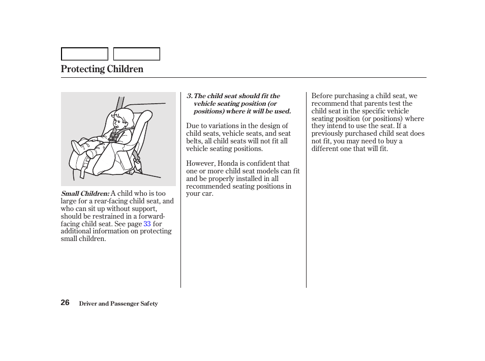 Protecting children | HONDA 2001 Accord Coupe - Owner's Manual User Manual | Page 29 / 359